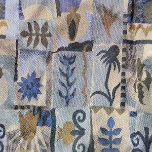 Fabric Remnant - navy, blue, golden brown - upholstery fabric ~ 2y 16"